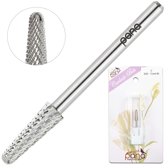 USA PANA Professional 3/32" Shank Size - Cone Shape Carbide Bit - Nail Drill Bit for Manicure Pedicure Tools Dremel Machine - Gold, Silver (Coarse, Silver)