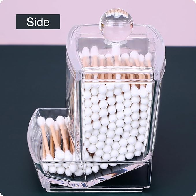 MOSIKER 10oz Clear Acrylic Small Qtip Holder,Swab Dispenser Cotton Ball Jars Bathroom Organizer with Lid