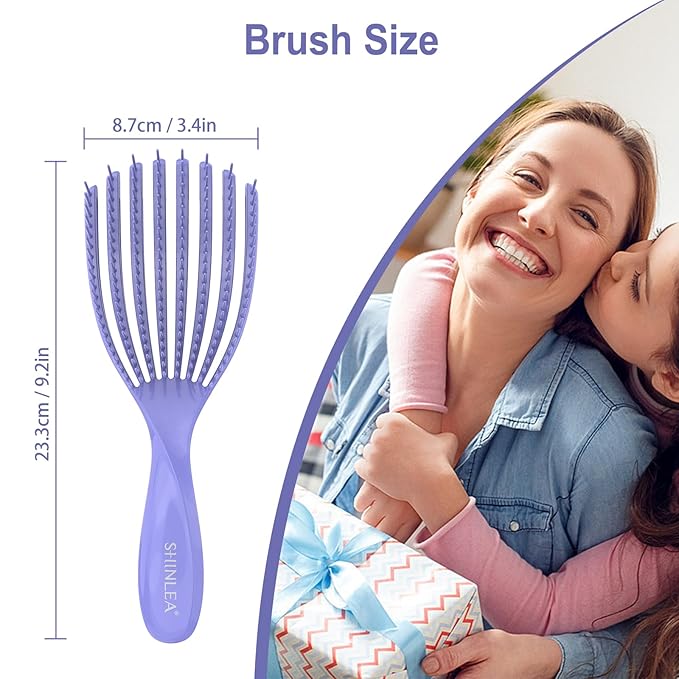 Detangler Brush for Curly Hair, Hairbrush for Wet Dry Thick Thin, Easily Comb Through Curl Hair and Reduces Breakage, Curly Brush for Women Men Kid (Purple)