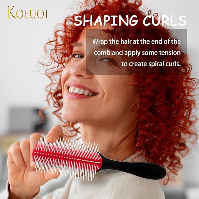 Koeuoi 2 Pcs 9 Row Classic Styling Curly Hair Brush for Detangling, Separating, Shaping. For Women and Men Wet or Dry Hair.