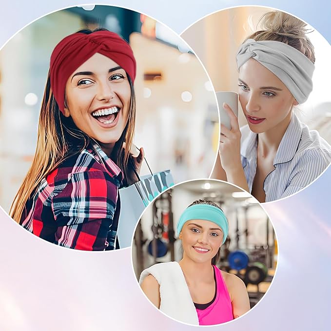 10 Pcs Wide Headbands for Women Non Slip, Stretchy Turban Hair Bands for Big Hair, Extra Thick Sports Headwrap for Workout Running Yoga, Colorful Elastic Hair Accessories for Ladies Gifts (10 Color1)