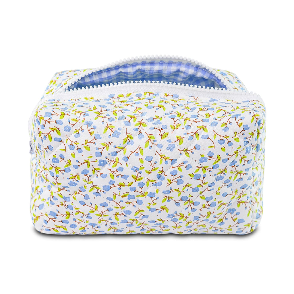 Quilted Makeup Bag Floral Cotton Make up Bag Puffy Coquette Makeup pouch Aesthetic Cute Travel Toiletry Bag for Women Girls
