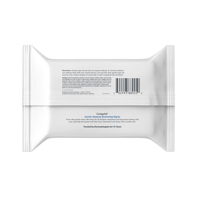 Cetaphil Gentle Makeup Remover Face Wipes, Fragrance Free, 25 Count