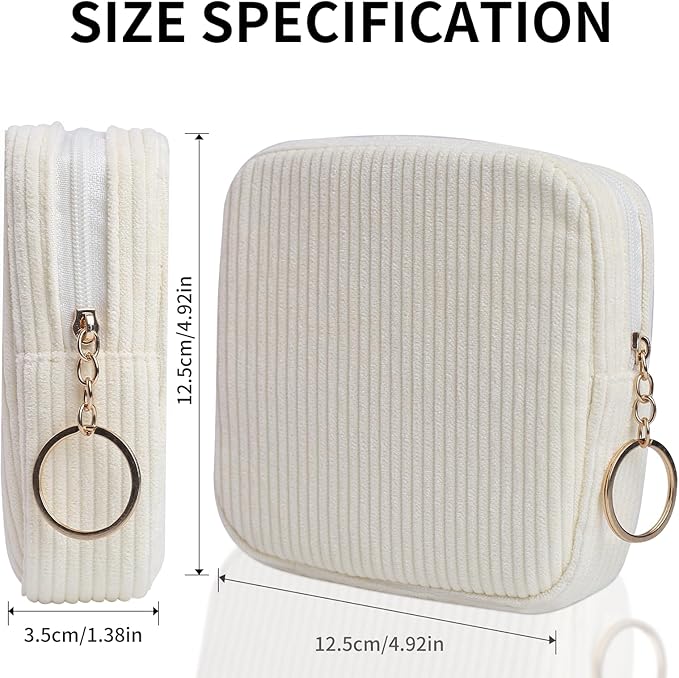 Teircno Sanitary Napkin Storage Bag, Preppy Corduroy Period Bag for Women, Cute Portable Period Pouch with Zipper, Sanitary Pads Bag Tampons Holder for Purse, First Period for Women Ladies