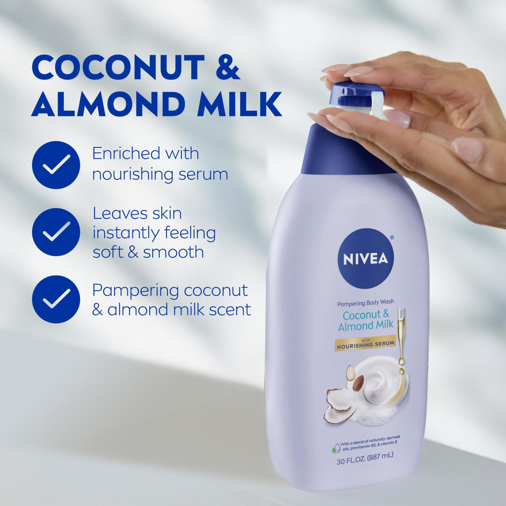 NIVEA Pampering Coconut and Almond Milk Body Wash, 20 FL OZ