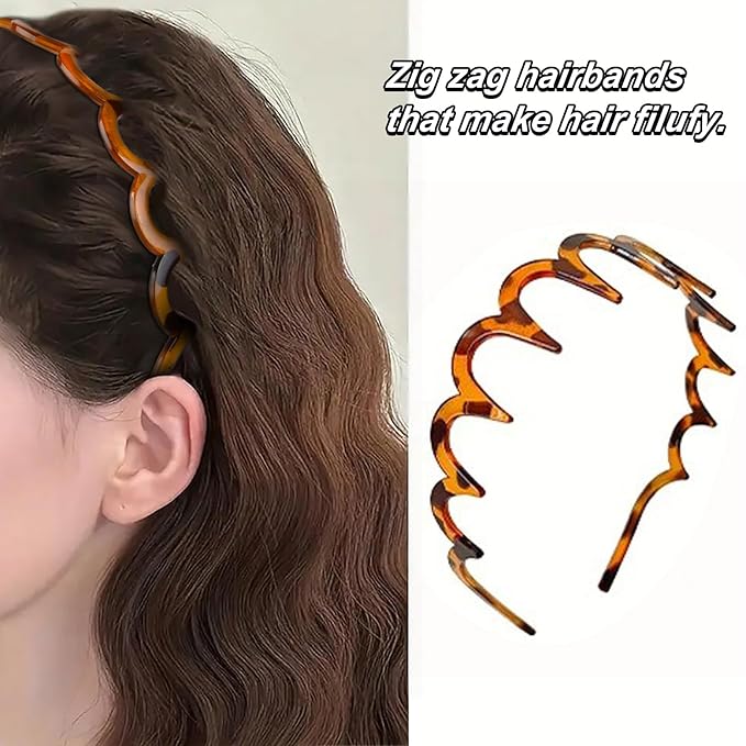 WOVOWOVO Zig Zag Headbands for Women Teen Girls Men, Plastic Hair Bands with Teeth Thin Zigzag Head Bands for Women's Hair, Multi-style Non Slip Black Comb Hairbands Accessories, 4 Packs