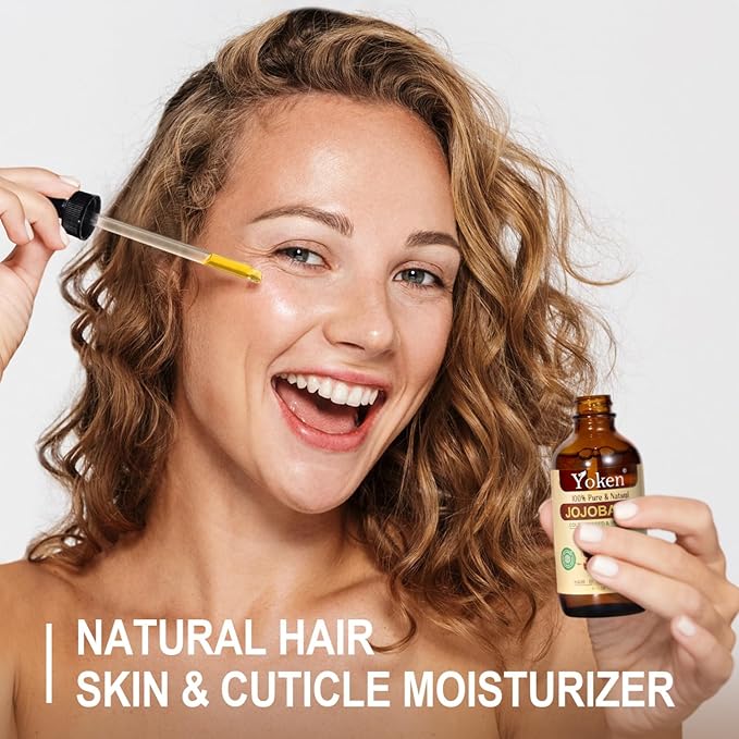 Yoken Organic Jojoba Oil 4oz with dropper, Pure for Nails, Face & Skin Care