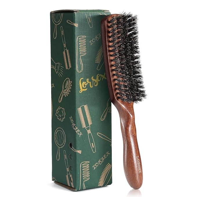 Lorsex Hair brush for Men, Boar Bristles Slick Back Hair Brush for Fine Thin Medium Hair, Nature Boar Hairbrush for Beard Styling