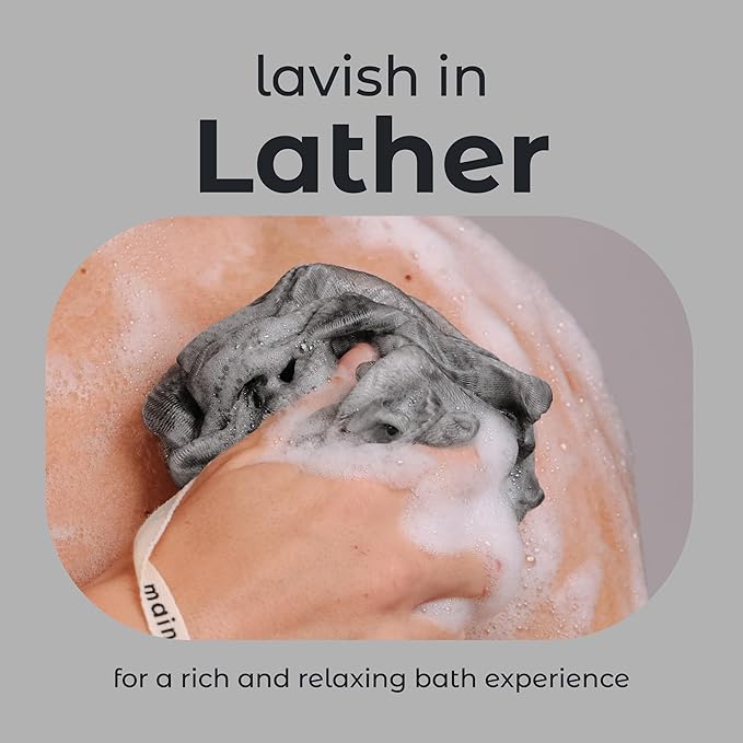 MainBasics Shower Loofah Sponge Pouf, Set of 3, Charcoal Infused