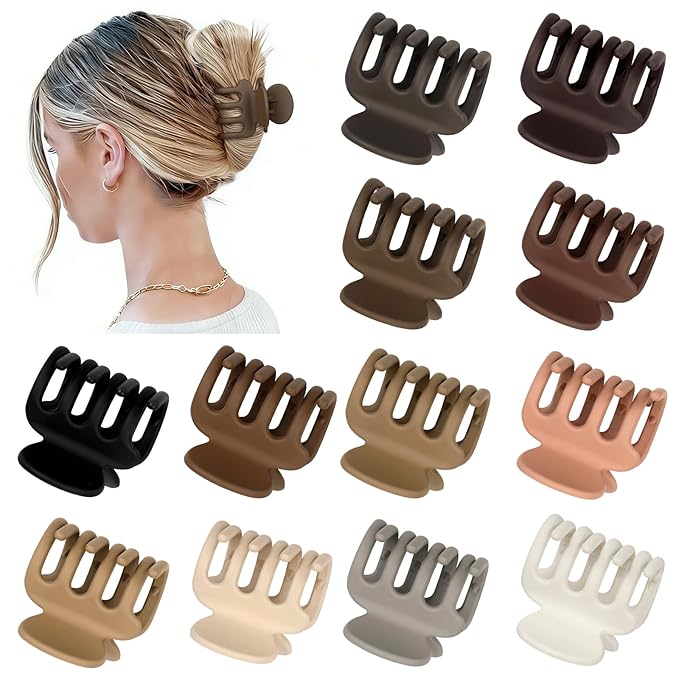 Sisiaipu 12Pcs Hair Clips for Women 1.8 Inch Small Claw Clips for Thin Hair Medium Hair Claw Clips for Thick Hair Accessories for Women Girls (Brown)