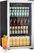 Erivess 3.1 Cubic Feet Mini Fridge,110 Can Freestanding Beverage Refrigerator with Glass Front Door for Soda, Beer Under Counter Small Refrigerator with Adjustable Shelves and Digital Display(Silver)