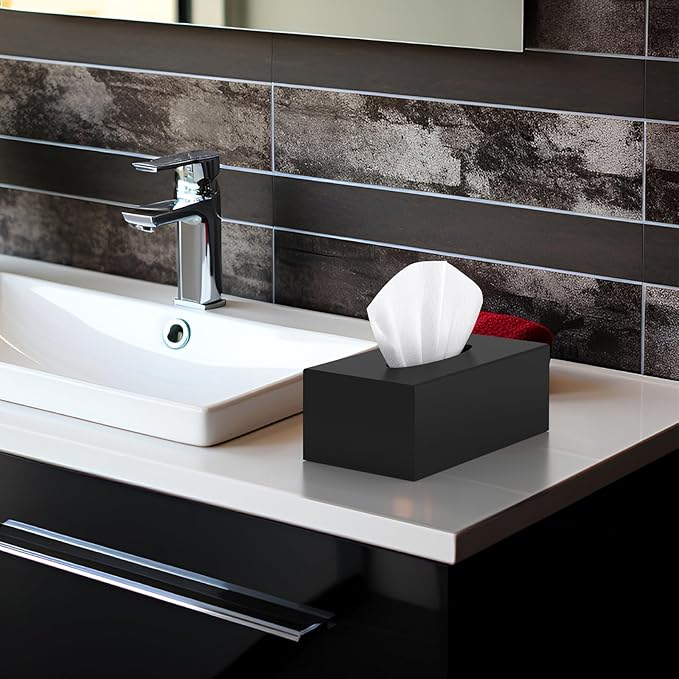 SILUT Tissue Box Cover Rectangle, Tissue Box Holder Decorative, Acrylic Tissue Box Cover, Stylish Tissue Holder for Bathroom, Home, Restaurant, Kitchen - Matte Black