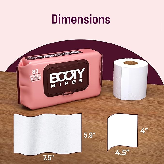 BOOTY WIPES Flushable Wipes for Women - 80-Count Wet Wipes for Adults - pH-Balanced Feminine Wet Tissue with Vitamin E and Aloe - Gentle Feminine Hygiene Body Cleansing Cloth - No Fragrance Large