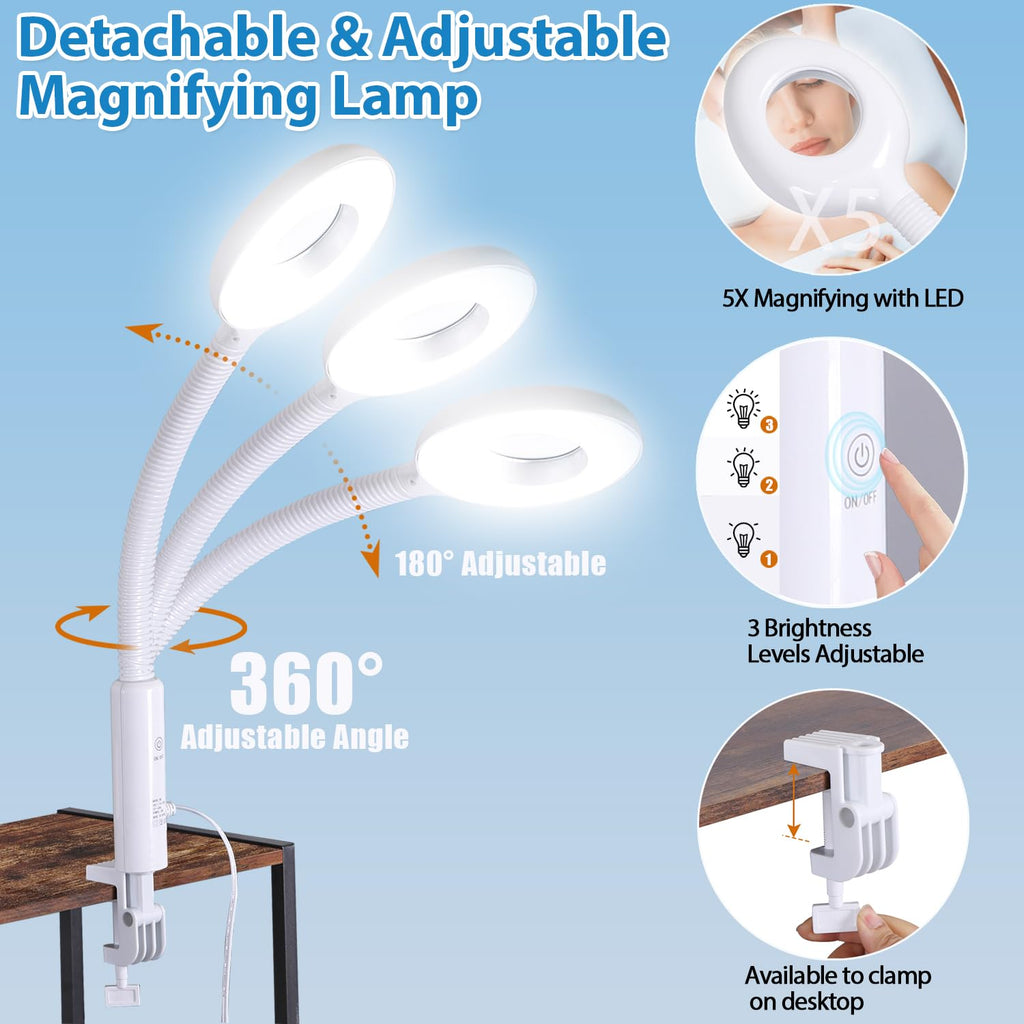 Saicool 2 in 1 Facial Steamer 5X Magnifying Lamp - Hot Ozone Spa Machine, Mist Face Salon Beauty Skin Care Equipment