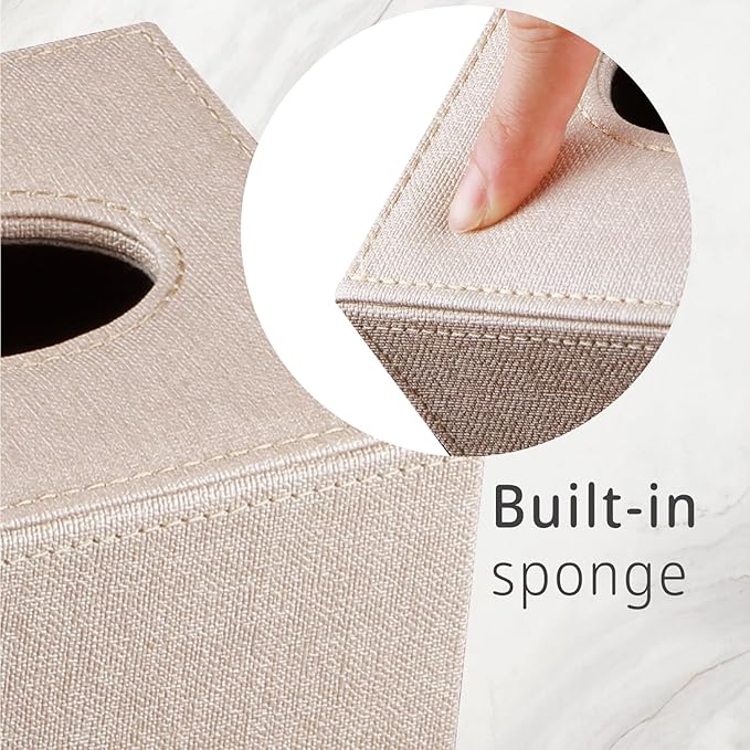 Leather Square Tissue Box Cover,Cut Tissues Cube Box Holder,Modern Facial Paper Organizer Storgage,Box Tissue Dispenser Decor Accessories for Bathroom NightStand Coffee Table Desk Home Office,Beige
