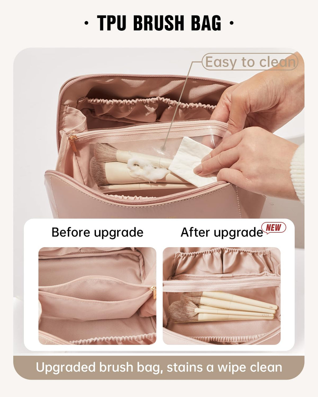 EACHY Travel Makeup Bag,Large Capacity Cosmetic Bags for Women,Waterproof Portable Pouch Open Flat Toiletry Bag Make up Organizer with Divider and Handle, Gifts for Women (Pink, Medium)