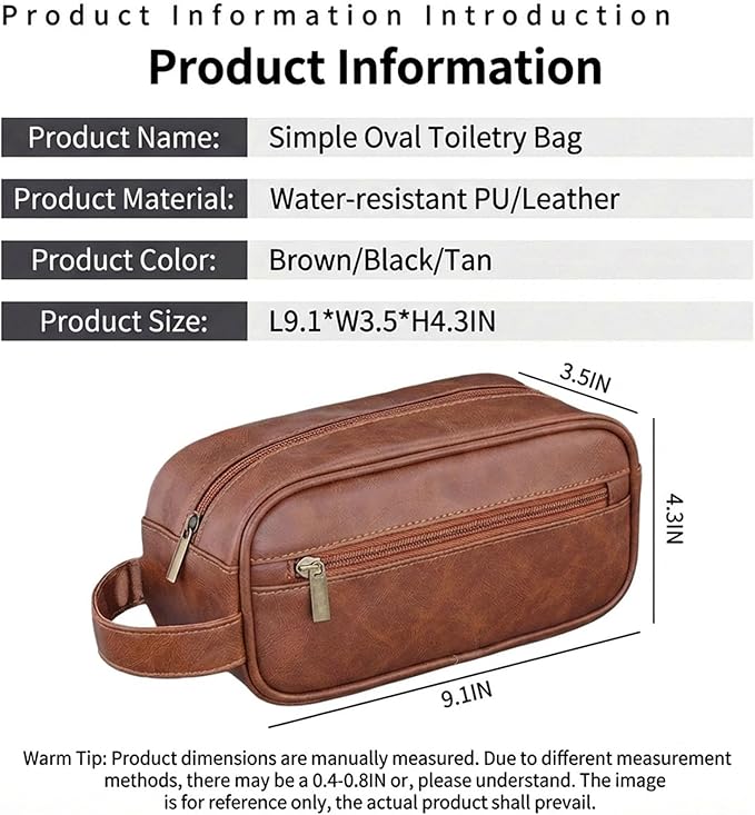 Men’s Toiletry Bag - Vintage PU Leather Kit for Travel - Water-Resistant Shaving Bag,Compact Pouch Gift for Husband, Dad (Khaki)