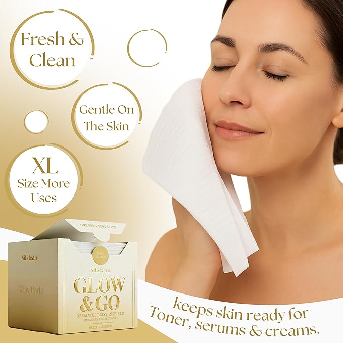 Glow & Go XL Disposable Face Towel 10x15 Inch, 100% Biodegradable Premium Towels for Fine Line Prevention & Radiant Skin, Chemical Free, 100 Count Two Month Supply, 2 Pack