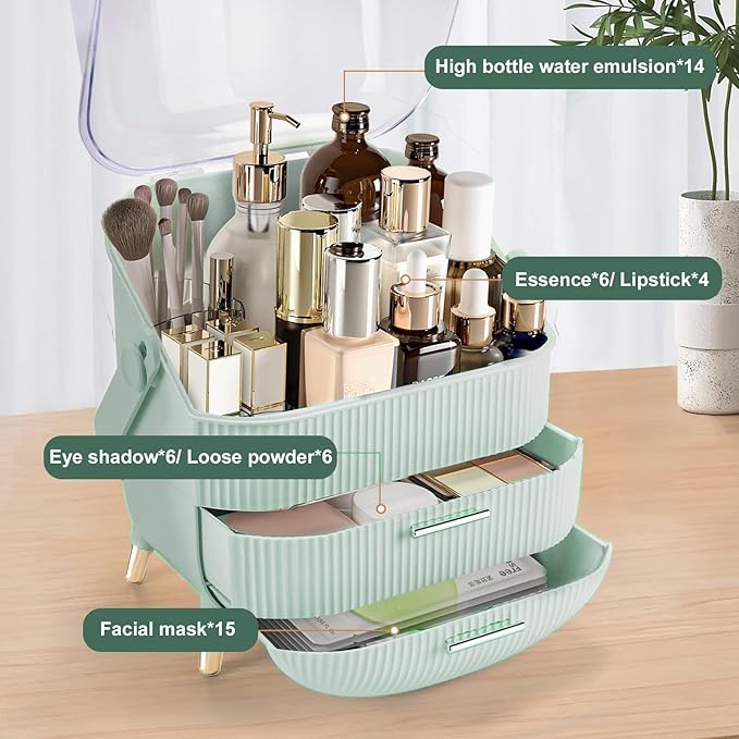 XAIODRAGONSKY Egg Makeup Organizer, Egg Shape(Oval) Makeup Storage Box Countertop Portable Vanity Cosmetics Organizer