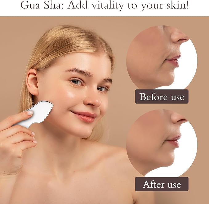 TANGZHIFEIYUE Guasha Tool for Face, Stainless Steel Metal Gua Sha Facial Tools for Body Lymphatic Drainage Massager Sculpting Skin Care (Bag 1, Count, 1)