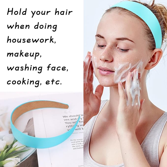 Wecoe Hairband, 10 Pack Satin Headbands Women 1.3 Inch Wide White Blue Pink Purple Red Orange Yellow Green, Non Slip Fashion Hair Bands Diy Holiday Costume Hair Accessories Women Girls