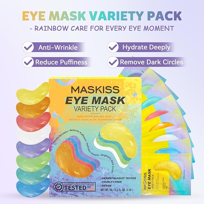 Maskiss Under Eye Patches Variety Pack (24 Pairs), Eye Masks for Dark Circles Puffy Eyes With 8 Colors (3 Pairs/Color), Vegan Skin Care Gifts for Women