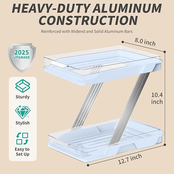 AUGBEAN 3 Pack Bathroom Organizers and Storage - Multi-Purpose,2-Tier Clear Pull Out Organization for Bathroom,Under Sink,Kitchen,Vanity,Countertop,Cabinet,Pantry & Medicine Cabinet,Blue