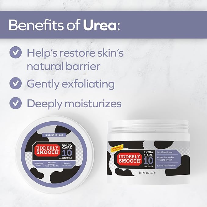 Udderly Smooth Extra Care 10 Hand/Body Deep Moisturizing Cream with 10% Urea, Unscented, 8 Ounce (Pack of 2)