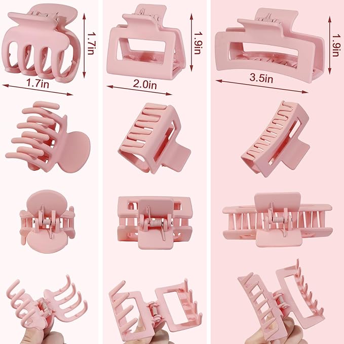 SMKSL 3 Styles Hair Clips for Women Small Medium Big Claw Clips for Thin Thick Hair 12 Pcs Hair Claw Clips Hair Clips Combination Hair Accessories for Women (Pink)