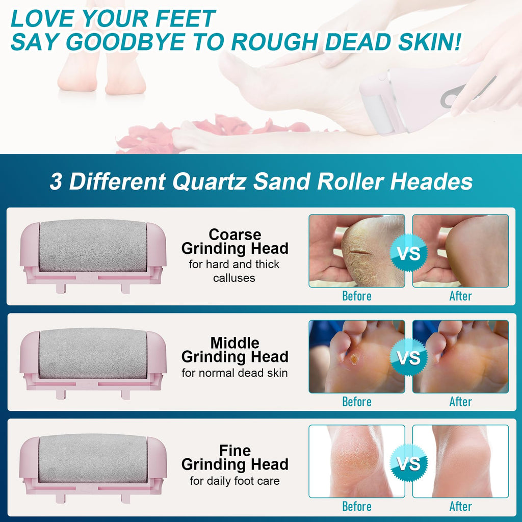 Electric Callus Remover for Feet Rechargeable Portable Electronic Foot File Pedicure Tools 16 in 1 Foot Callus Remover Kit Foot Scrubber to Remove Dead Skin (Pink)