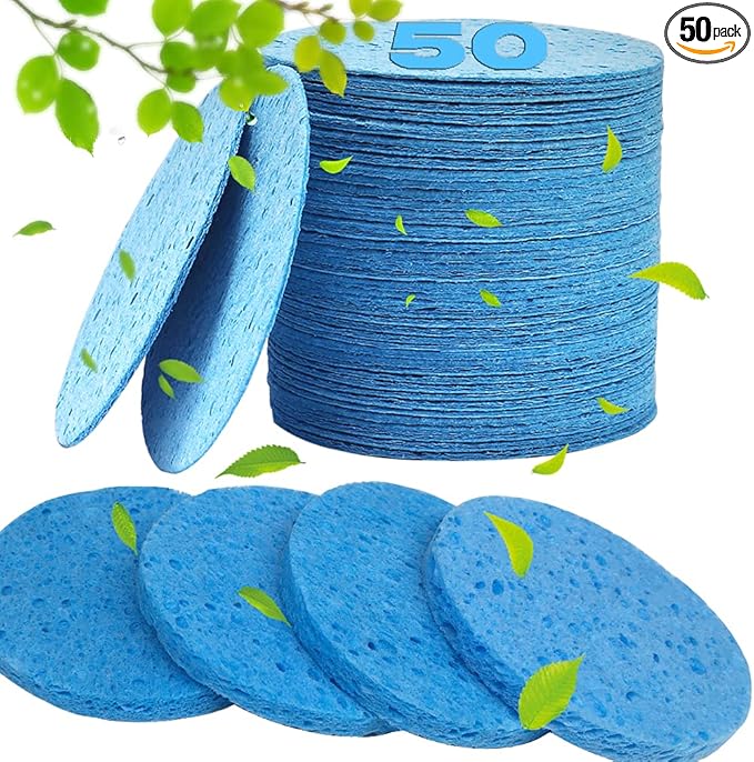 METUUTER 50 PCS Compressed Facial Sponges for Estheticians- 100% Natural Cellulose Face Sponge Professional Cosmetic Spa Sponges for Face Cleansing, Massage, Pore Exfoliating, Mask, Makeup Removal