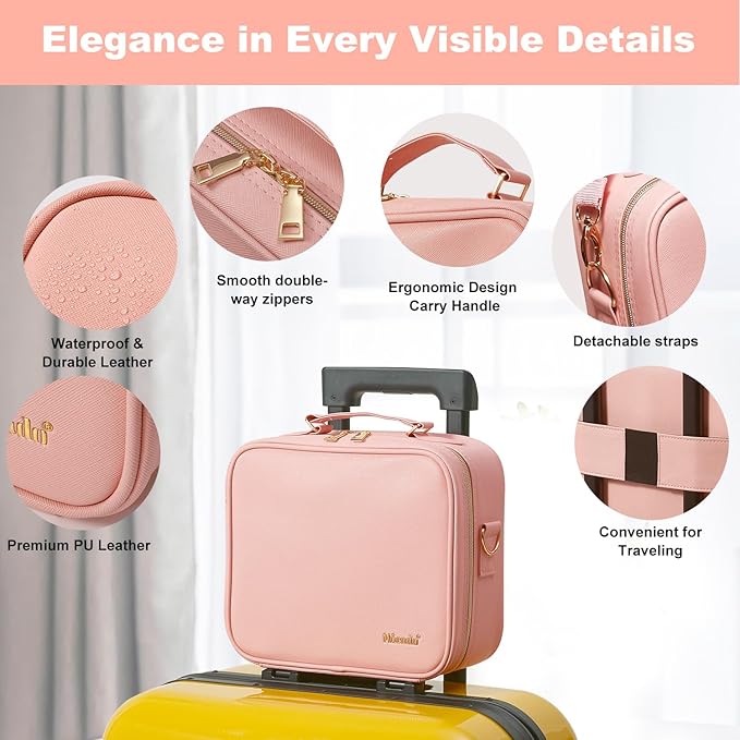 Mocado Travel Makeup Bag with Mirror Makeup Case with 8 Makeup Brushes
