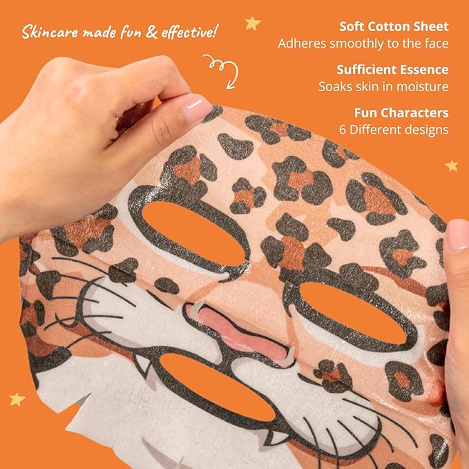 Epielle Character Face Mask Mystical Safari 12 Pack, Fun & Effective Korean Skin Care, Spa Party Favors, Birthday Gifts for Women, Self Care Gifts