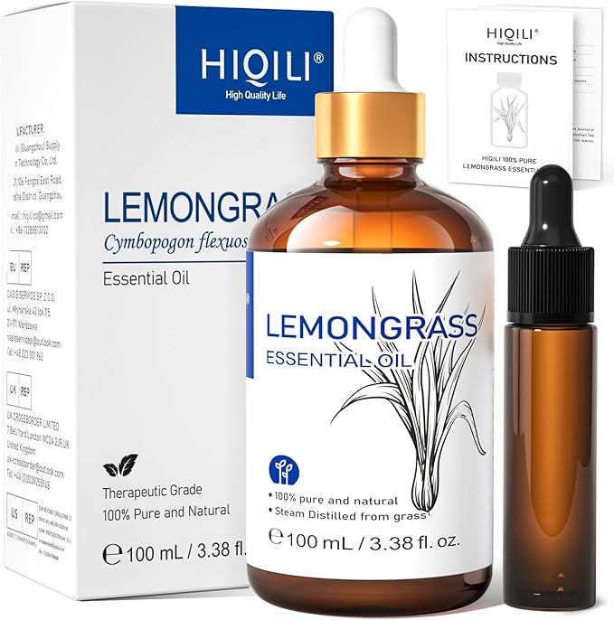 HIQILI Lemongrass Essential Oil for Diffuser, Outdoor Protection