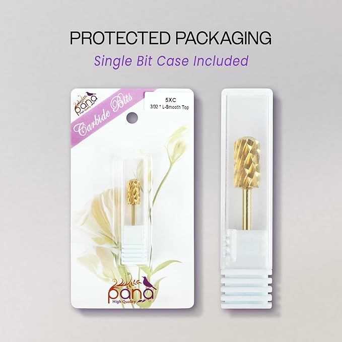 PANA 3/32" Large Smooth Round Top Safety Carbide Nail Drill Bit for Gel Polish & Acrylic Removal Nail Salon Manicure Pedicure Electric File Tools (Large Barrel - Gold, 5X Coarse)