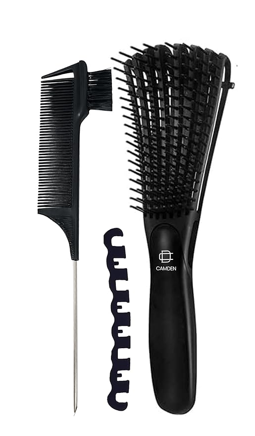 Premium Detangler Hair Brush w/Ergonomic Grip (Black)