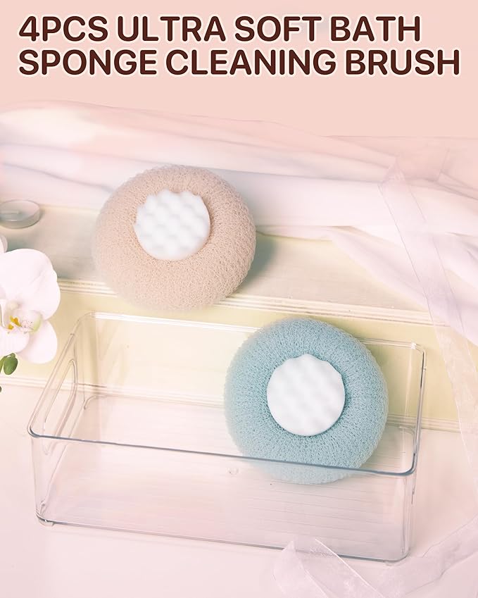 Super Soft Sunflower Suction Cup Bath Ball, New Upgraded 2-in-1 Sunflower Ball Exfoliating Bath Sponge Cleaning Brush, Mesh Shower Body Sponge Accessories for Women, Men (Cyan+Pink)