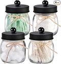 SheeChung 4 Pack Apothecary Jars with Lids, Bathroom Organizers and Storage, Qtip Holders Set, Bathroom Decor, Small Mason Jars for Q-tips, Cottons, Floss, Balls, Cotton Swabs-Black