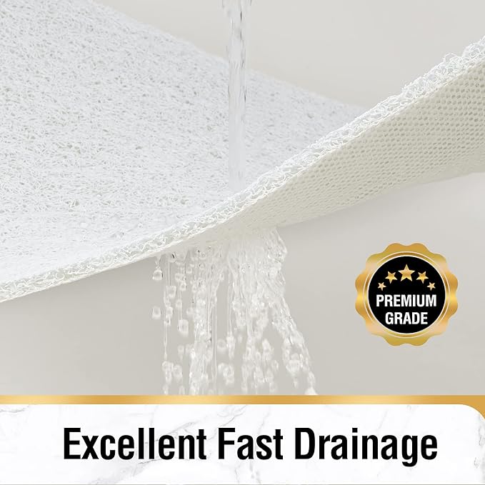 HITSLAM Shower mat Non Slip, 24 x 32 Inch Bathtub Mat Non Slip with Drain, Soft PVC Loofah Shower Bath Mat for Tub, Quick Drying Bathroom Shower Mat, White