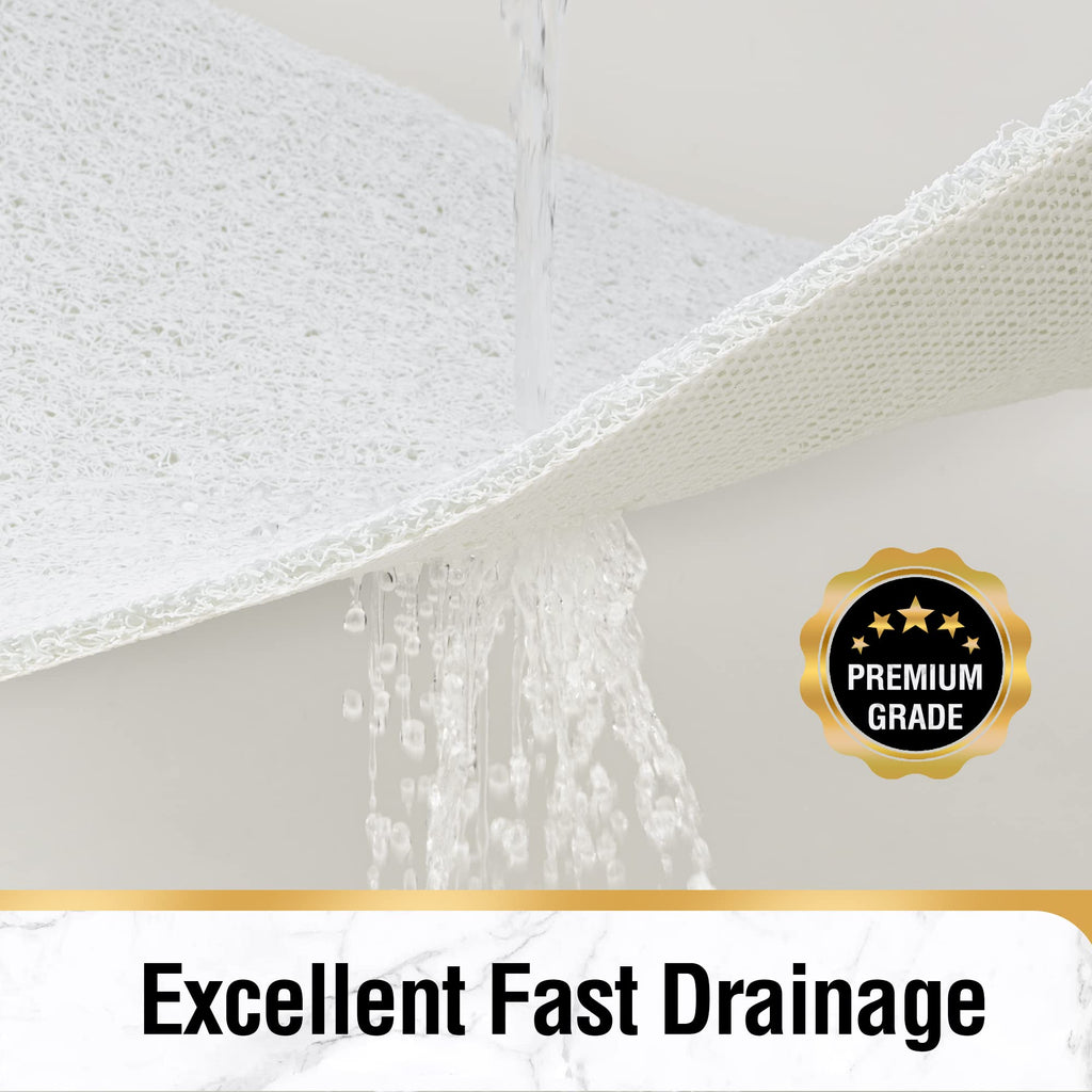 HITSLAM Shower mat Non Slip, 24 x 32 Inch Bathtub Mat Non Slip with Drain, Soft PVC Loofah Shower Bath Mat for Tub, Quick Drying Bathroom Shower Mat, White