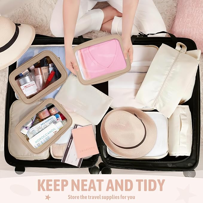 YOPCDJ 6PCS Clear Toiletry Bag,TSA Approved Travel Pouch with Zipper for Cosmetics and Toiletries，Diaper Bag Organizer Pouch Set, Purse Organizer and Clear Car Bag for Women and Kids
