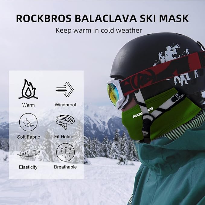 ROCKBROS Cold Weather Balaclava Ski Mask for Men Windproof Thermal Winter Scarf Mask Women Neck Warmer Hood for Cycling (Deep Green)