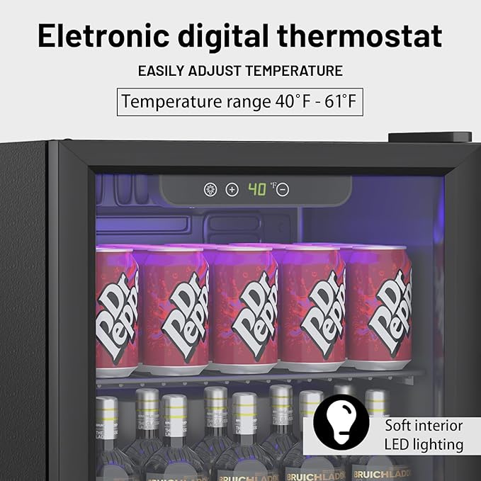 DOGHLY 1.3 Cu.ft Beverage Refrigerator Cooler, 60 Cans Mini Fridge with Glass Door, and Temperature controllable switch for Soda, Beer or Wine For Office or Bar with Removable Shelves