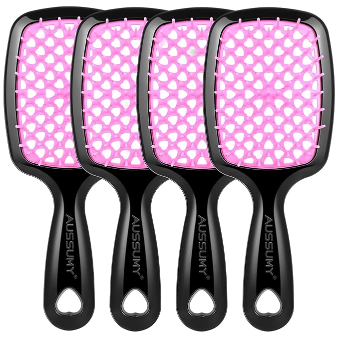Aussumy 4 Pack Vented Detangling Hair Brush - Detangler Hairbrush with Soft Bristles for Effortless Tangle Free - Ideal for Wet Dry or Curly Damaged Hair for Women Men Kids