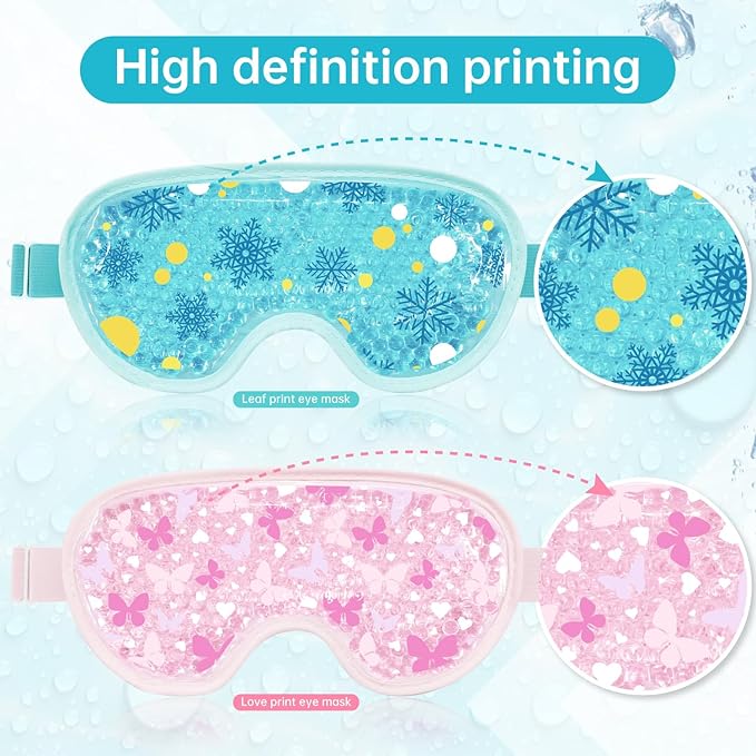 SEIWEHIDO Cooling Eye Mask Cold Eye Compress Mask for Puffy Eyes, Reusable Eye Ice Pack Gel Ice Eye Mask for Tired Eyes, Eyes Surgery, Migraines, Stress Relief, Itchy Eyes, Skin Care, Eye Spa 2PCS