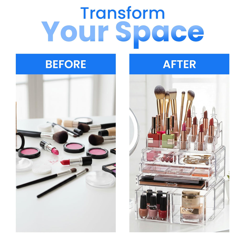 Masirs Clear Cosmetic Storage Organizer, Classy Design, Versatile, Simplifies Your Life