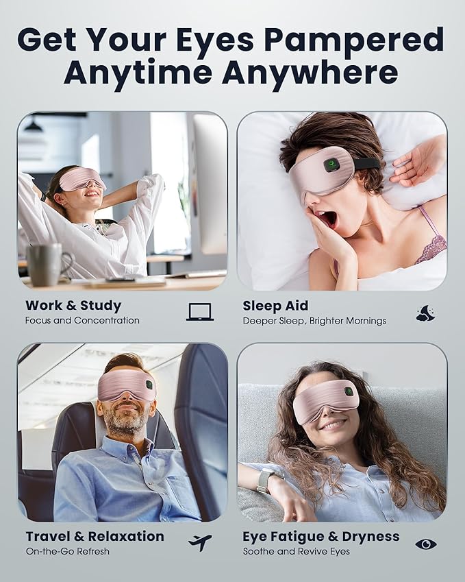 Heated Eye Mask - Cordless Eye Mask for Dry Eyes, Eye Relief, Improved Sleep, Washable Eye Heating pad for Travel and with Replaceable Shell