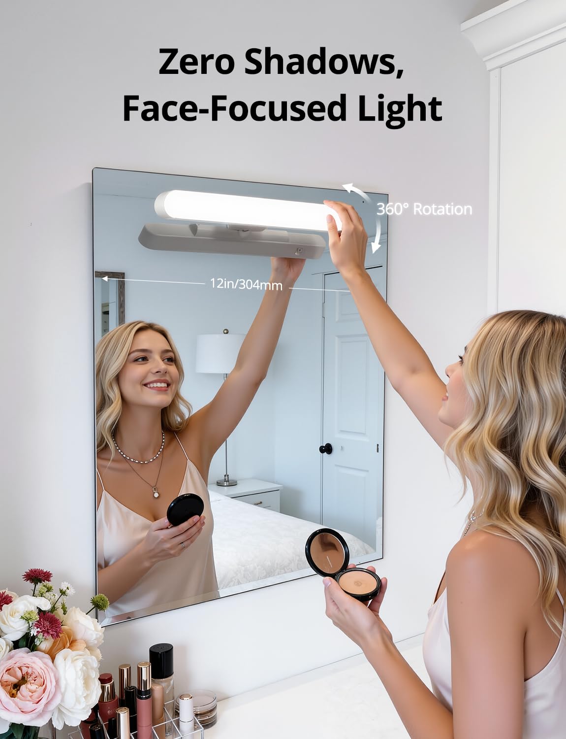 Combuh Rechargeable Makeup Light Bar LED Stick on Vanity Lighting for Mirror, 11Inch Super Bright 14 Days Long Last Battery Operated Wireless Attachable Wall Lamp for Bathroom Dresser Counter