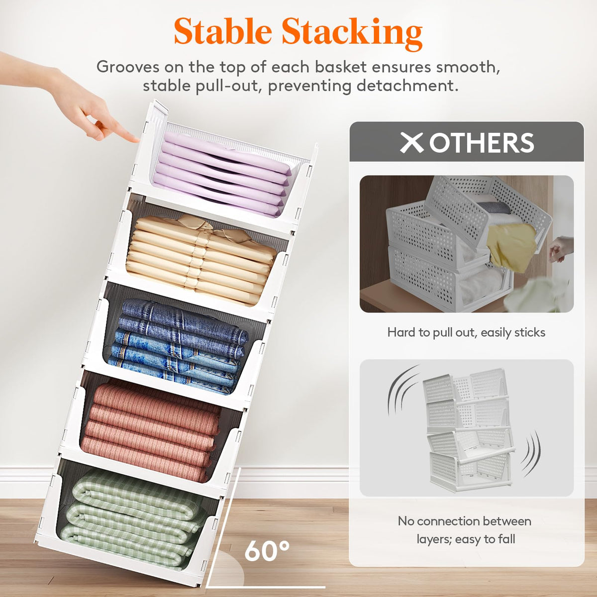 Lifewit Stacking Closet Organizers Shelf for Clothes 6 Pack 16.1" Depth