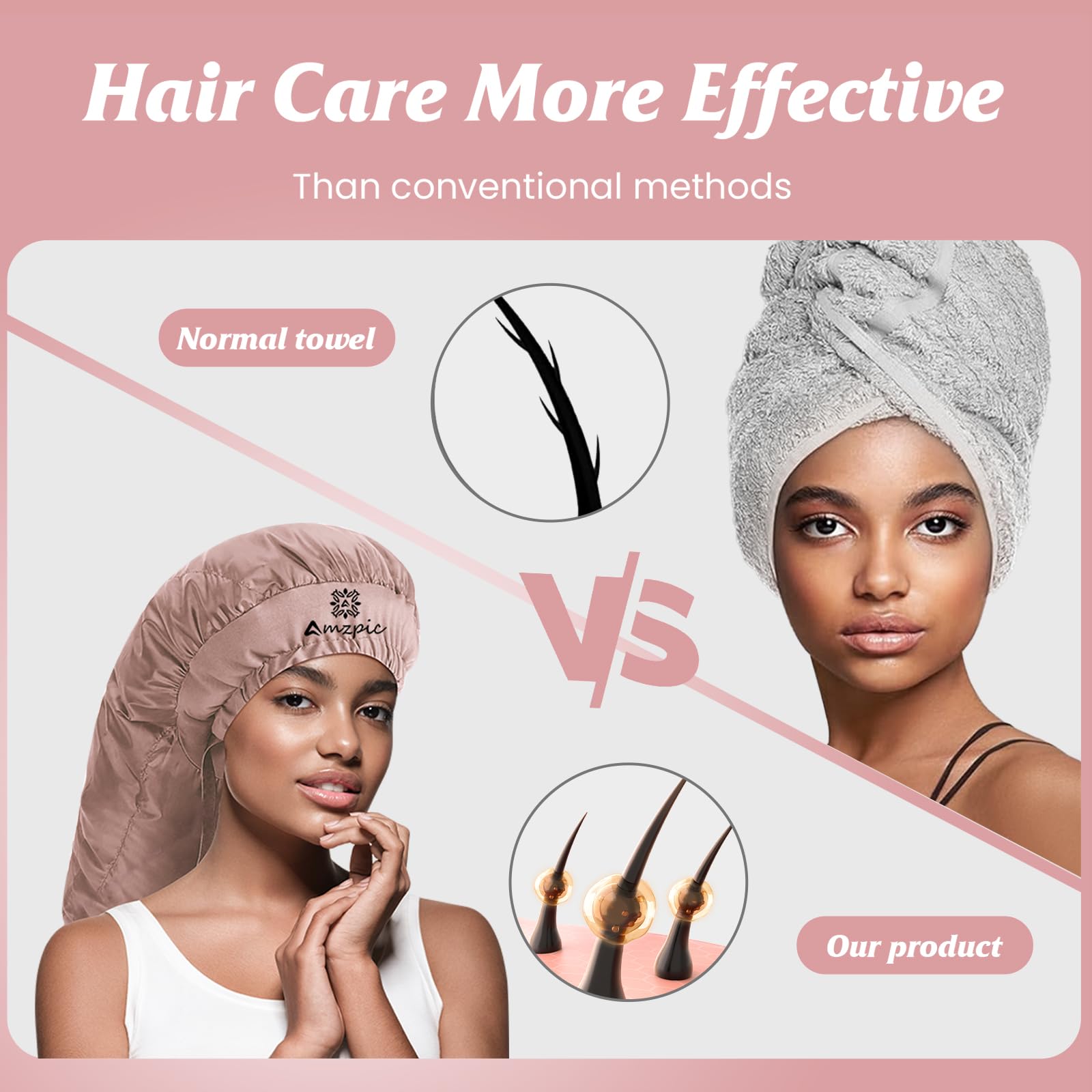 Bonnet Hair Dryer Attachment - Bonnet Hood Dryer with Headband that Reduces Heat Around Ears and Neck, Use for Hair Styling, Hair Drying, Curling and Deep Conditioning (Extended Version, Pink)